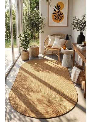 Cotto Home Nostera Örgü Hasır Görünümlü Oval Dekoratif Salon Kilimi