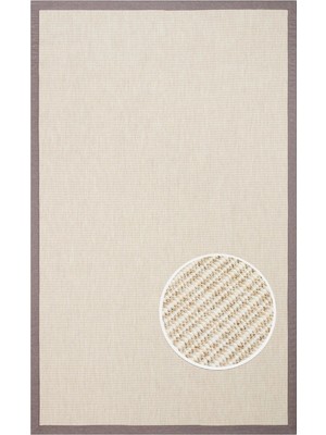 Eko Halı Ventura Vnt 2706 Cream Bordür Mouse Sisal Görünümlü Iç ve Dış Mekan Uyumlu Hav Vermeyen Modern Dokuma Halı