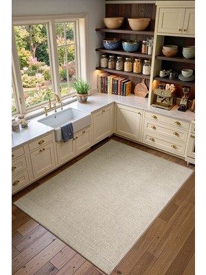 Cotto Home Seria SRA01B Bej Dekoratif Şönil Kilim Iskandinav Desen Yıkanabilir Yumuşak Kaymaz Taban Halı Yolluk