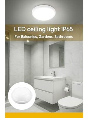 Canarino Artos 15W LED Beyaz Tavan Duvar Lambası IP65 Su Geçirmez | Beyaz Işık 6500K | 1500 Lümen | 220V | Banyo Bahçe Balkon Için Dış Mekan Aydınlatma | 120W Ampul Eşdeğeri