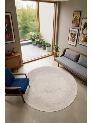 Cotto Home Cotto Cool CL004G Yuvarlak Klasik Akrilik Krem Halı Pamuk Taban Salon Koridor Oturma Yatak Odası