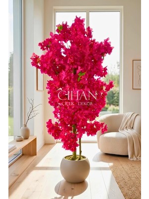 Cihan Çiçekçilik Fuşya Begonvil Yapay Ağaç 180 cm –30X30 Mocha Plastik Küre Saksılı