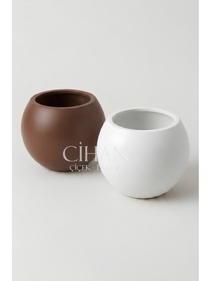 Cihan Çiçekçilik 2’li Premium Plastik Küre Saksı Seti (30X30 Cm) – Beyaz & Kahverengi