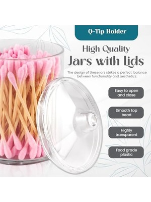 Canarino Qtip Tutucu, Makyaj Makyaj Düzenleyici Depolama, Kapaklı Şeffaf Plastik Eczacı Kavanozları, Banyo Pamuklu Çubuk Dispenseri, 2X10OZ ve 2X7OZ, 4'lü Paket, Kahverengi Ahşap Kapaklar,