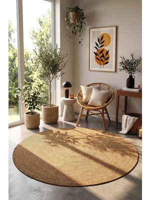 Cotto Home Nostera Örgü Hasır Görünümlü Yuvarlak Daire Dekoratif Kilim