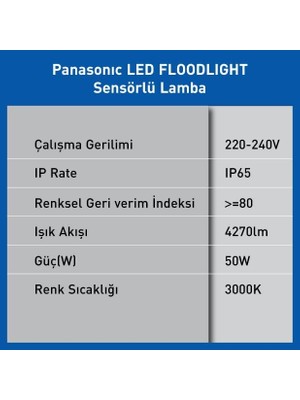Canarino LED Projektör Sensorlü, Sıcak Beyaz Işık 50W 4270LM 3000K