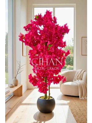 Cihan Çiçekçilik Fuşya Begonvil Yapay Ağaç 180 cm –30X30 Siyah Plastik Küre Saksılı