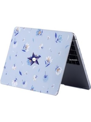 Canarino MacBook Pro 13 Çiçek Desenli Kılıf A1706 A1708 A1989 A2159 A2251 A2289 A2338 M1 M2 Uyumlu Baskılı Sert Kılıf Ince Hafif Koruyucu Kapak Açık Mavi