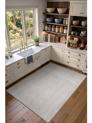Cotto Home Seria SRA01G Gri Dekoratif Şönil Kilim Çizgili Desen Yıkanabilir Yumuşak Kaymaz Taban Halı Yolluk
