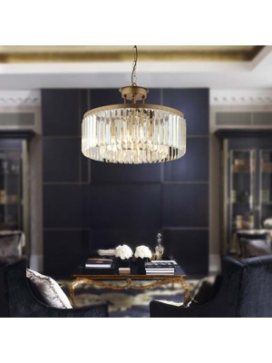 Apliqa Kanvas 45'Lik Eskitme Kristalli Taşlı Modern Tasarım Kristal Salon Avize