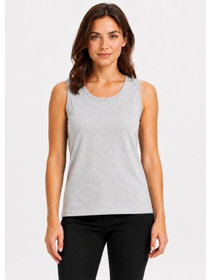 Axxel Kadın Açık Gri Likralı Süprem Bisiklet Yaka Kolsuz T-SHIRT-D2277
