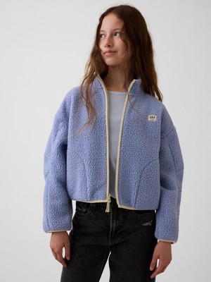 Gap Kız Çocuk Açık Mavi Sherpa Fermuarlı Ceket