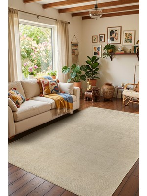 Cotto Home Valerıa VLR01B Bej Dekoratif Şönil Kilim Modern Desen Yıkanabilir Yumuşak Kaymaz Taban Halı Yolluk