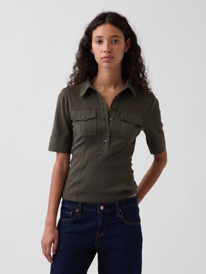 Gap Kadın Haki Modern Elbow-Sleeve Utility T-Shirt