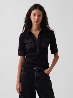 Gap Kadın Siyah Modern Elbow-Sleeve Utility T-Shirt