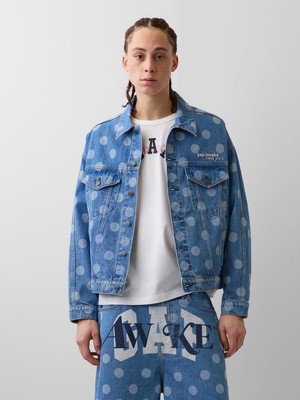 Gap Erkek Açık Mavi Gap × Awake Ny Oversized Dotted Icon Denim Ceket
