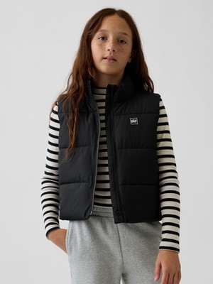 Gap Kız Çocuk Siyah Relaxed Puffer Şişme Yelek