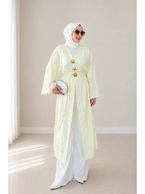 Fomly Kadın Sarı Gold Aksesuar Detaylı Bel Bağlamalı Kimono