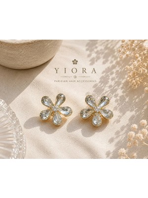 Yiora Elegance Seri Kristal Taşlı Çiçek Mandal Toka 2cm
