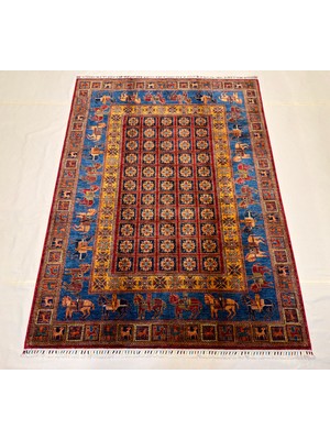 El Dokuma Afgan Halı Pazirek Desenli Kök Boya 176 x 240 cm
