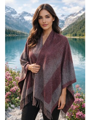 ALDAIYR Kadın Kışlık Çift Taraflı Panço Omuz 140X140