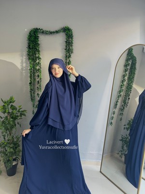 Yüsra Collection Tesettür Liza Kol Bağlama Elbise ve Gölgeli Oval Sufle 2'li Takım