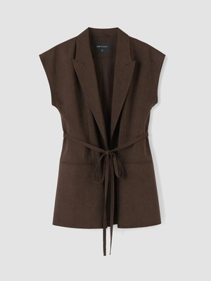 LC Waikiki Lcw Modest Kahverengi Kuşaklı Kadın Klasik Yelek