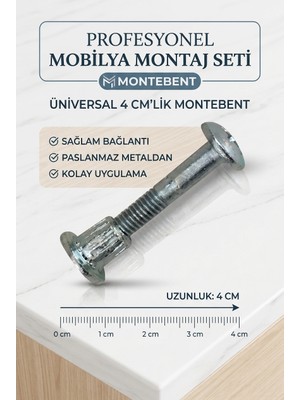 Primeaks Montebent 4 cm Mobilya Dolap Birleştirme Aparatı Vidası 5'li Set