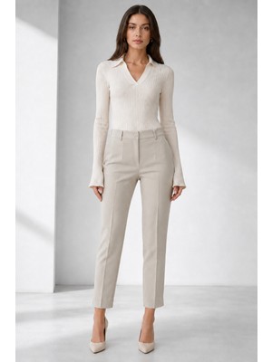 Bihan Store Kadın Yandan Cepli Yırtmaçlı Pantolon Y26-14738-TAŞ