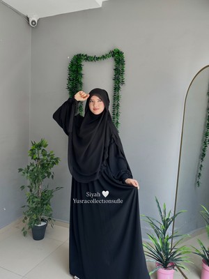 Yüsra Collection Tesettür Liza Kol Bağlama Elbise ve Gölgeli Oval Sufle 2'li Takım