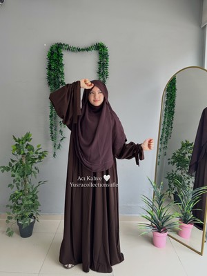 Yüsra Collection Tesettür Liza Kol Bağlama Elbise ve Gölgeli Oval Sufle 2'li Takım