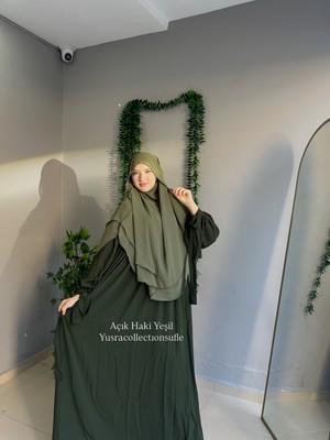 Yüsra Collection Tesettür Liza Kol Bağlama Elbise ve Gölgeli Oval Sufle 2'li Takım