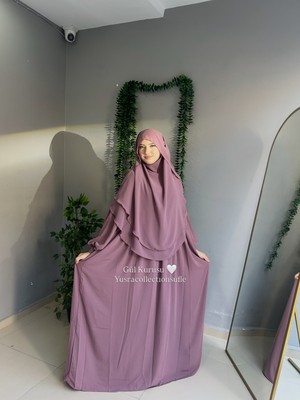 Yüsra Collection Tesettür Liza Kol Bağlama Elbise ve Gölgeli Oval Sufle 2'li Takım