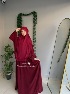 Yüsra Collection Tesettür Liza Kol Bağlama Elbise ve Gölgeli Oval Sufle 2'li Takım