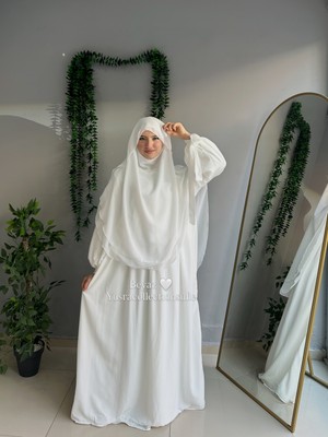 Yüsra Collection Tesettür Liza Kol Bağlama Elbise ve Gölgeli Oval Sufle 2'li Takım