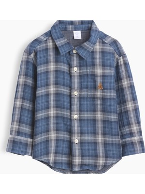 Gap Erkek Bebek Lacivert Double-Weave Kareli Gömlek