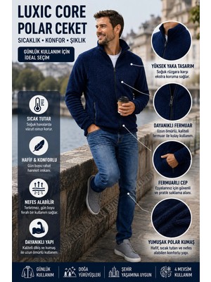 Luxic Core Luxıc Core Erkek Peluş Mont Slim Fit Dik Yaka Fermuarlı Cepli Günlük Spor Ceket