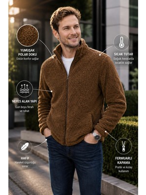 Luxic Core Luxıc Core Erkek Peluş Mont Slim Fit Dik Yaka Fermuarlı Cepli Günlük Spor Ceket