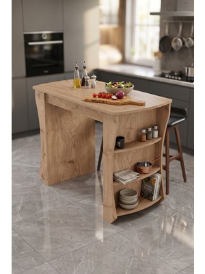 Bezos Mutfak Masası Mutfak Adası Ada Masa Bar Masası Kahvaltı Masası Raflı Çok Amaçlı Dolap Modern Masa 120X60 cm 9838 Sepet