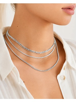 Balevien 3'lü Silver Basic Zincir Kolye Seti