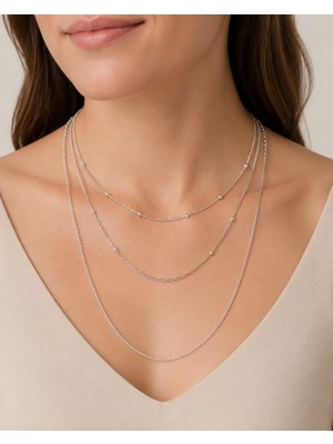 Balevien Silver Katmanlı Çoklu Choker ve Uzun Zincir Kolye Kombini