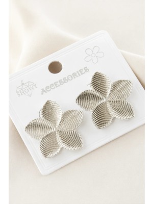 Balevien Flora Dokulu Iri Metal Küpe - Silver