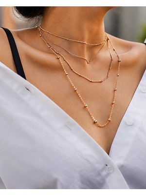 Balevien Rose Gold Renk Bronz Kombin Kolye Seti