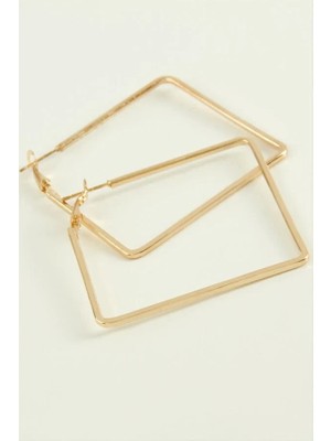 Balevien Sarı Gold Renk Kare Profil Kalın Halka Küpe (4 Cm)