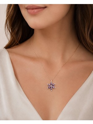 Balevien Mor Damla Taşlı Lotus Kamelya Paslanmaz Çelik Kolye