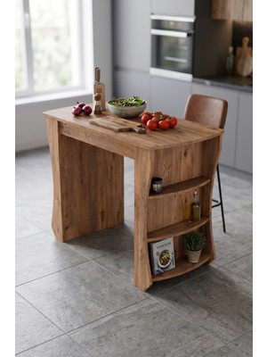 Bezos Mutfak Masası Mutfak Adası Ada Masa Bar Masası Kahvaltı Masası Raflı Çok Amaçlı Dolap Modern Masa 120X60 cm 9836 Atlantik Çam