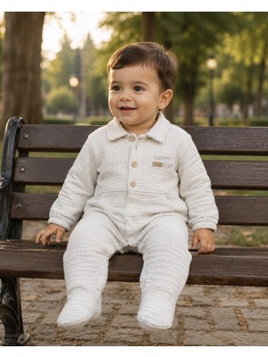 Mummys Love Erkek Çocuk Müslin Tulum ve Şapka - %100 Doğal Pamuk - Gri