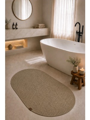 TAIBA COTTON Jüt Hasır Lüks Banyo Paspas, Düz Yıkanabilir 2'li Klozet Takımı - Bej 40X60 + 60X100 cm