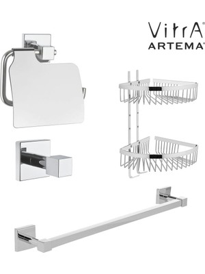 Artema Q-Line Uzun Havluluk A44995+KAPAKLI Kağıtlık A44996+ASKILIK A44998+İKİLİ Köşe Raf A44160 Set