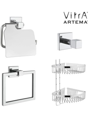 Artema Q-Line Kare Havluluk A44994+KAPAKLI Kağıtlık A44996+ASKILIK A44998+İKİLİ Köşe Raf A44160 Set